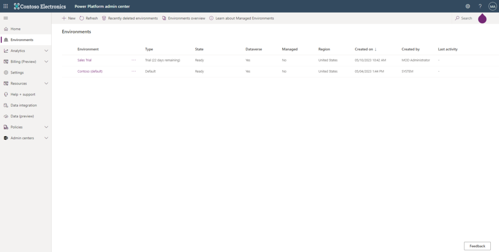 Power Platform Admin Center Environments