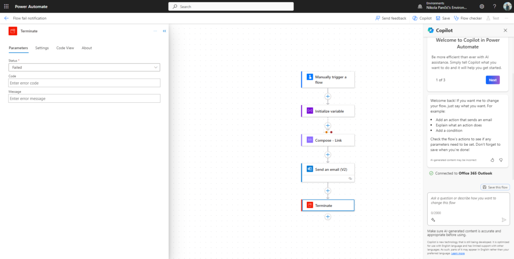 Power Automate Terminate Action