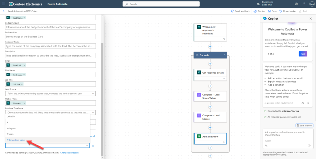 Power Automate Flow add custom value to drop down field